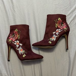 Bebe burgundy heeled booties